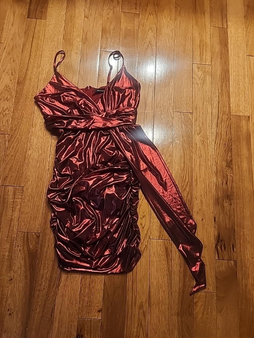 Banjul Metallic Burgundy One-Shoulder Ruched Satin Dress Size Medium